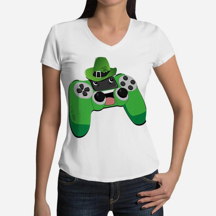 Video Game Gaming St Patrick Day Gamer Boys St Patty's Day Women V-Neck T-Shirt