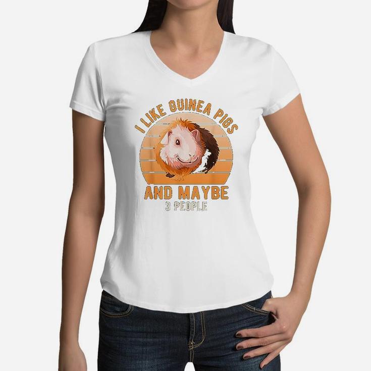 Vintage Design I Like Guinea Pigs And Maybe 3 People Women V-Neck T-Shirt