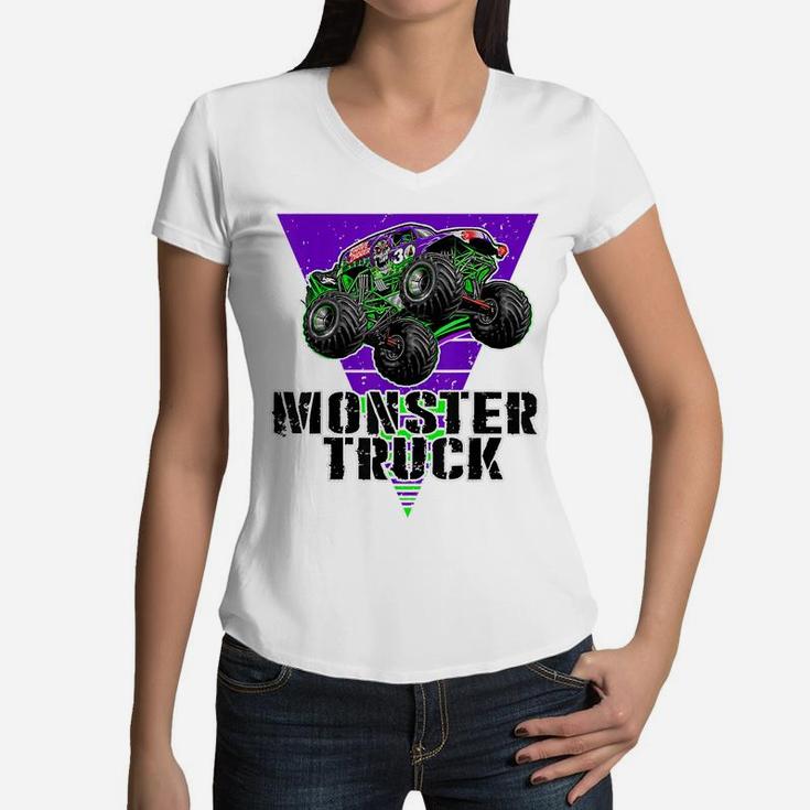 Vintage Monster Truck Are My Jam, Truck Boys Birthday Tees Women V-Neck T-Shirt