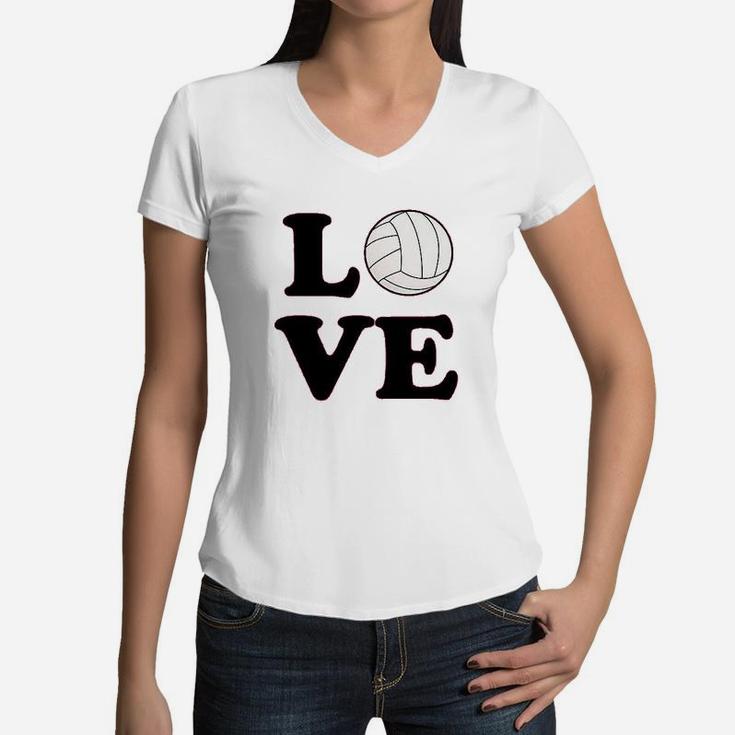 Volleyball Love Team Player Cute Fan Youth Kids Girl Boy Women V-Neck T-Shirt