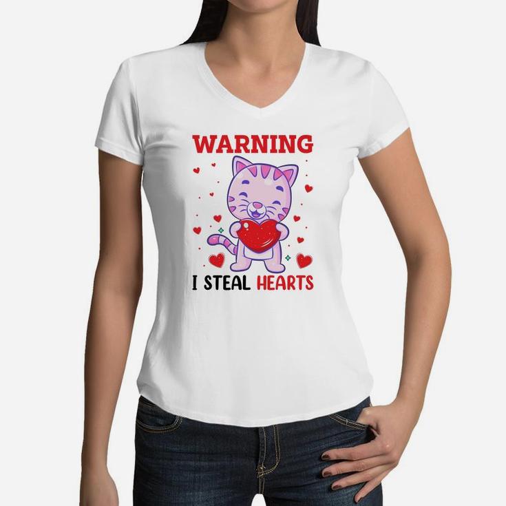 Warning I Steal Valentine Day Valentine Day Gift Happy Valentines Day Women V-Neck T-Shirt