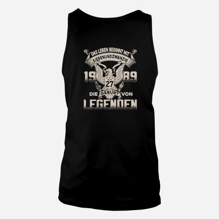 Schwarzes Unisex TankTop Leben beginnt mit 27, 1995-2022, Geburt von Legenden