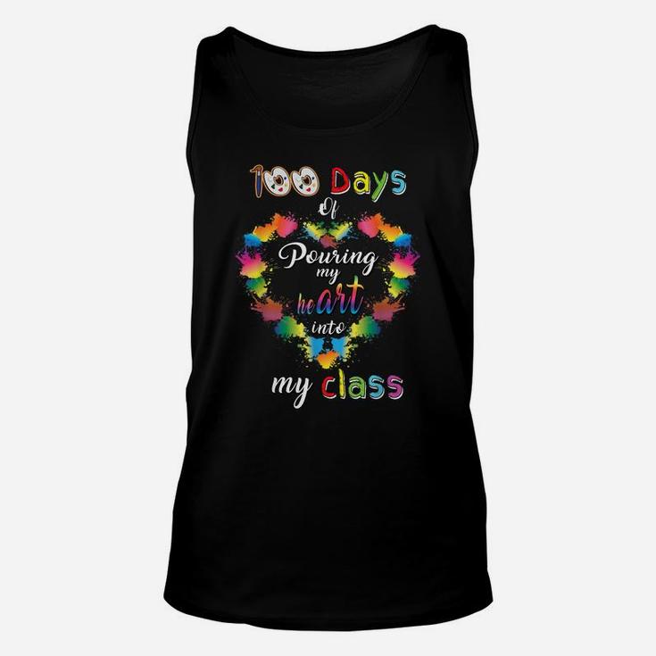 100 Days Of School Pouring Heart Into My Class Art Teacher Unisex Tank Top