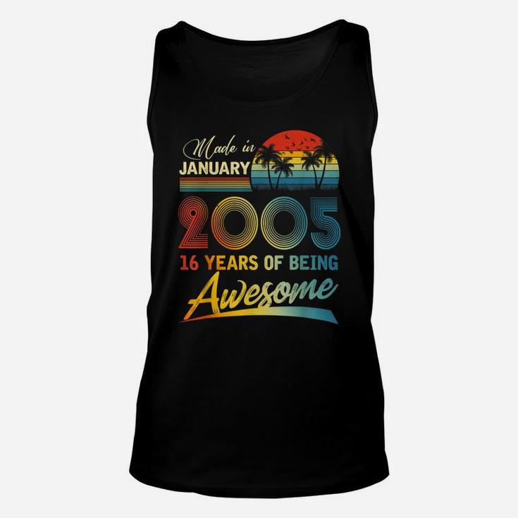 16Th Birthday Gift Vintage Retro January 2005 16 Years Old Unisex Tank Top
