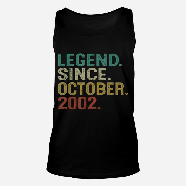 19 Years Old Vintage Legend Since October 2002 19Th Birthday Unisex Tank Top