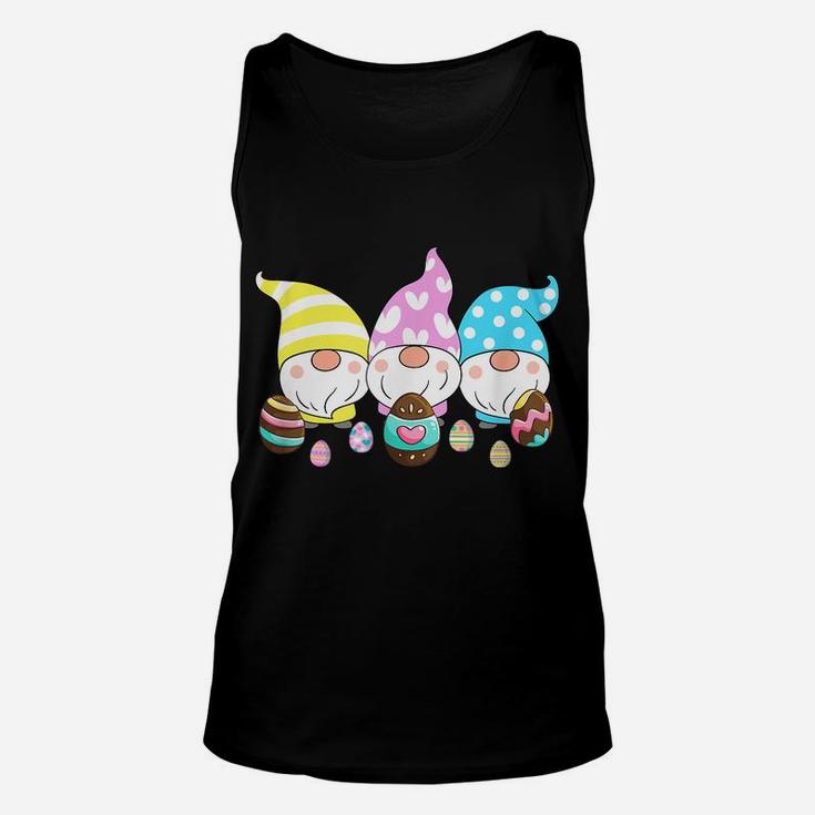 3 Easter Gnomes Pastel Spring Egg Hunt Hunting Candy Eggs Unisex Tank Top