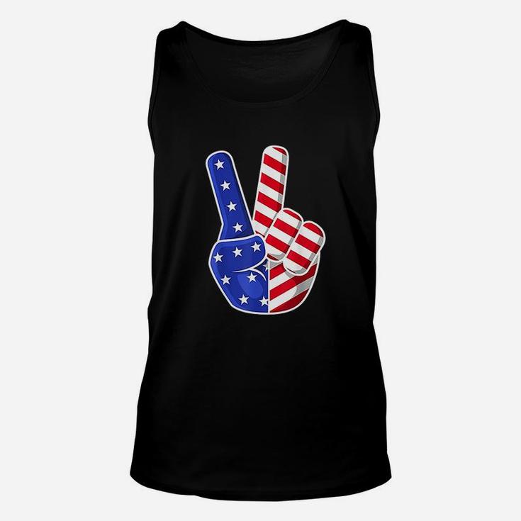 4Th Of July American Flag Peace Sign Hand Patriotic Unisex Tank Top