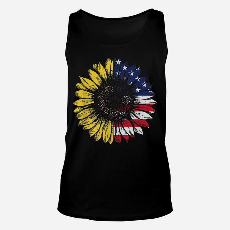 4Th Of July Half Sunflower Half American Flag Flower Lover Unisex Tank Top