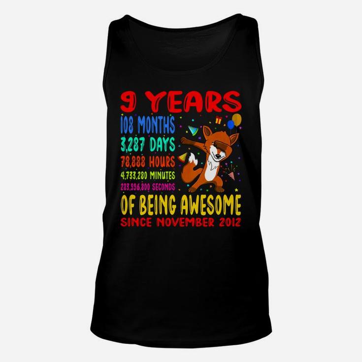9 Years 108 Months Of Being Awesome 9Th Birthday Dabbing Fox Unisex Tank Top