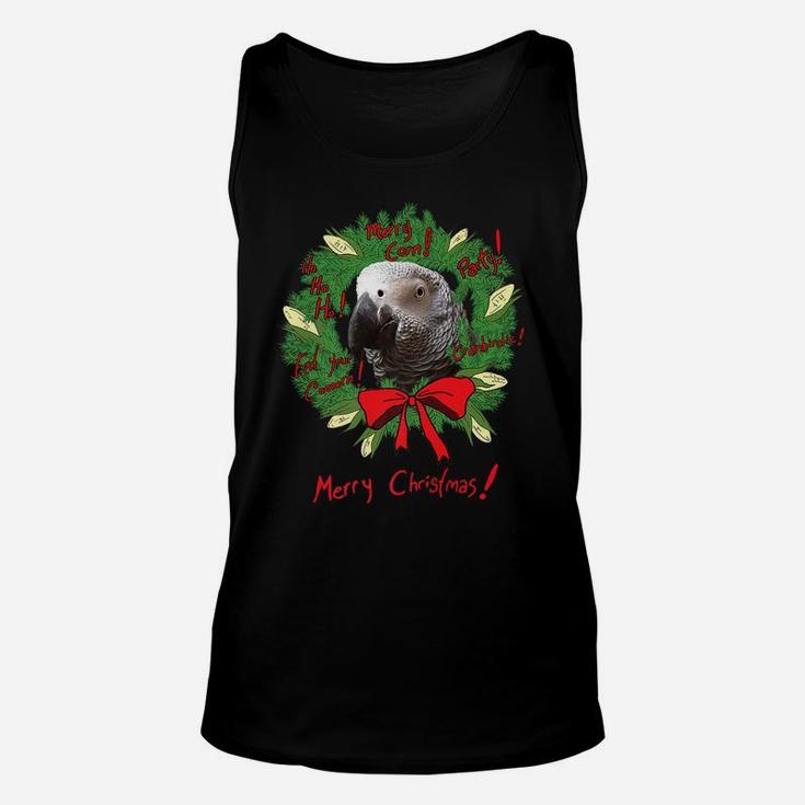 African Grey Parrot Merry Corn Christmas Wreath Unisex Tank Top
