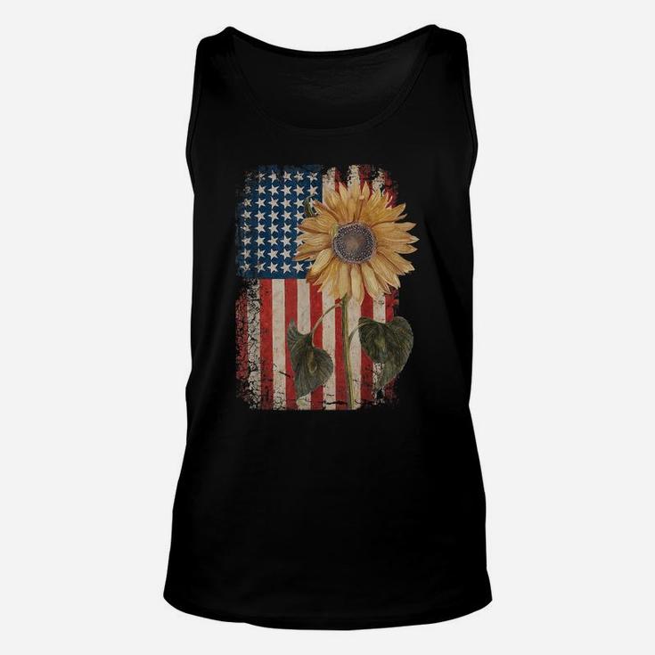 America Sunflower Flag 4Th July American Patriotic Flower Unisex Tank Top