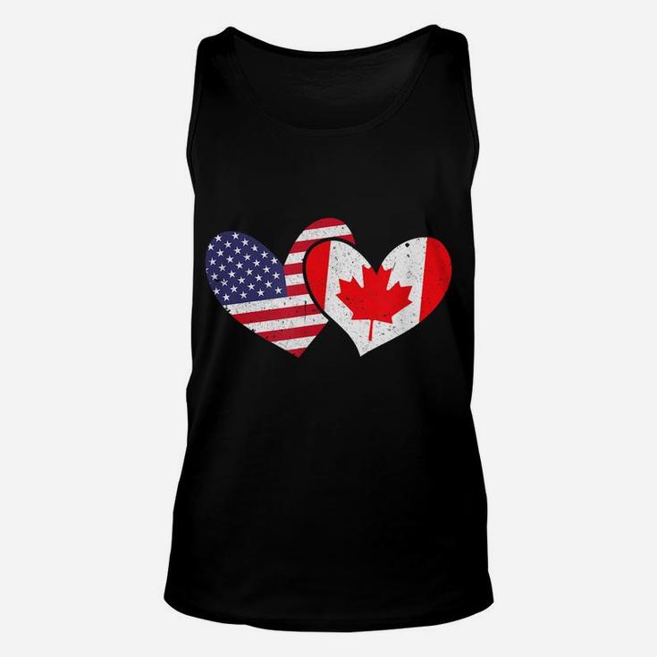America Usa United States Love Canada Hearts Flags Design Unisex Tank Top