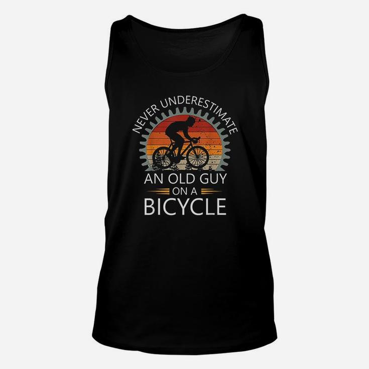 An Old Guy On A Bicycle Cycling Vintage Never Underestimate Unisex Tank Top