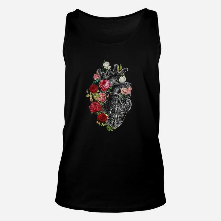 Anatomical Heart And Flowers Flower Anatomical Heart Unisex Tank Top