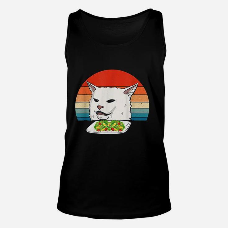 Angry Women Yelling At Confused Cat At Dinner Table Meme Unisex Tank Top
