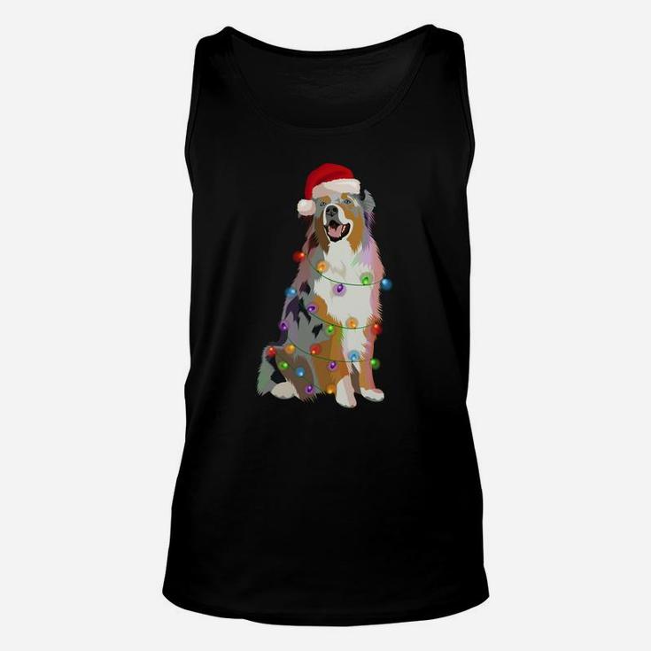 Australian Shepherd Aussi Christmas Lights Xmas Dog Lover Sweatshirt Unisex Tank Top