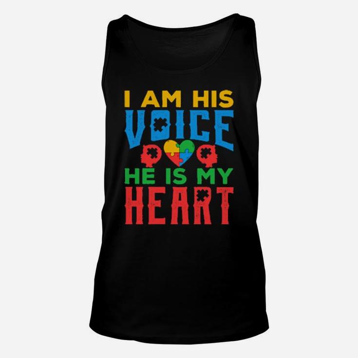 Autism Awareness Grandparents I Am His Voice He Is My Heart Unisex Tank Top