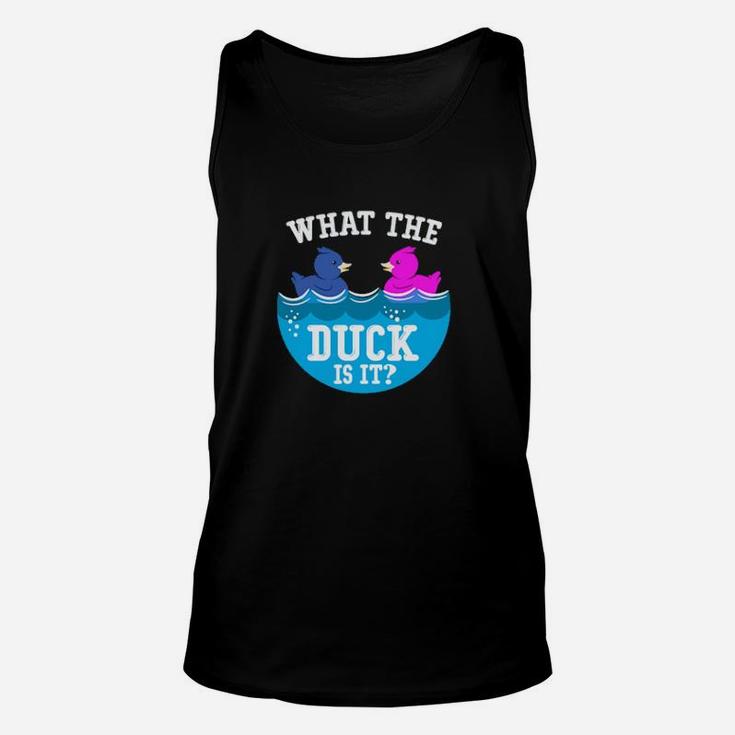 Baby Gender Reveal Party What The Duck Is It Baby Reveal Unisex Tank Top