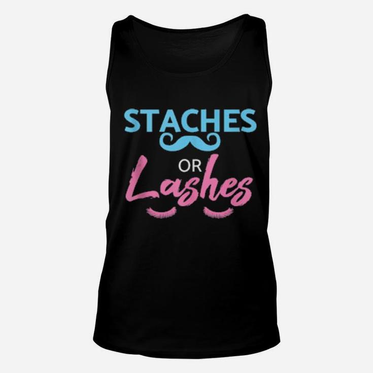 Baby Shower Gender Reveal Shirt Staches Or Lashes Unisex Tank Top