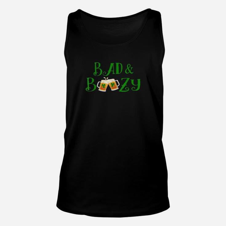 Bad And Boozy St Patrick Day Shamrock Beer Drinking Unisex Tank Top