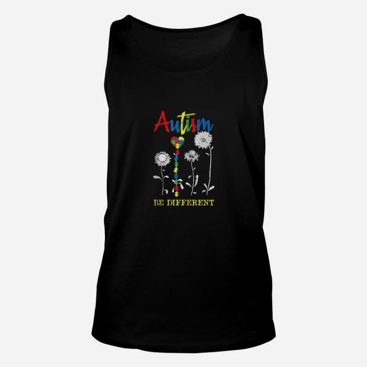 Be Different Autism Awareness Puzzle Heart Sunflower Unisex Tank Top