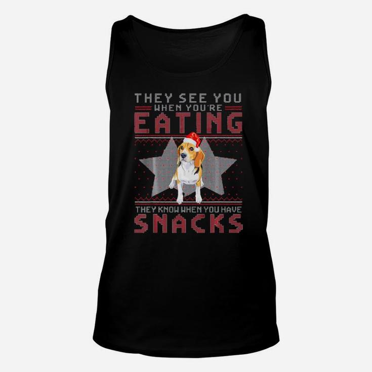 Beagle They Know When You Have Snacks Xmas Unisex Tank Top