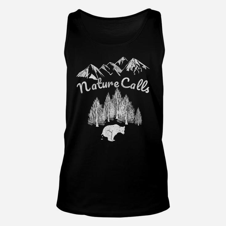 Bear Pooping In Woods Funny Nature Camping Accessories Unisex Tank Top