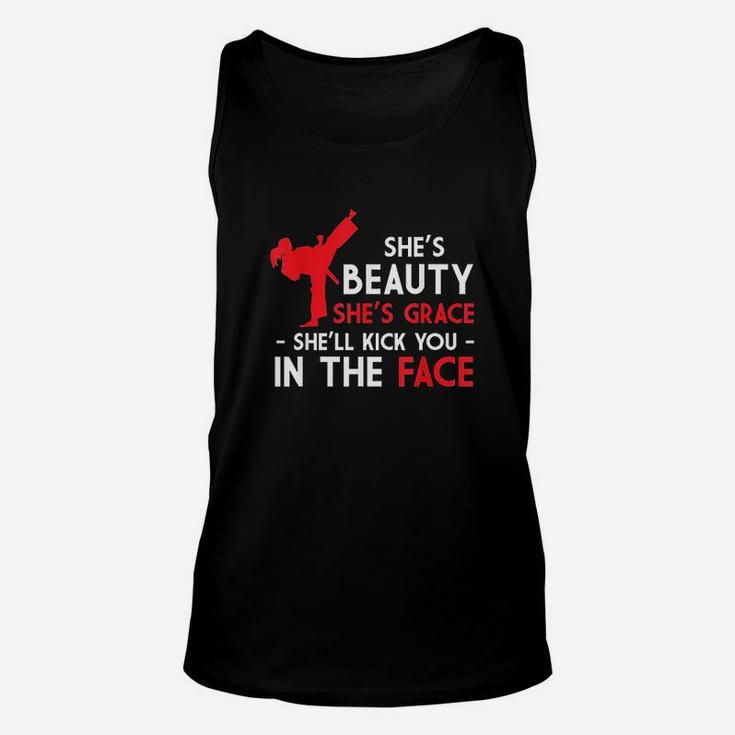 Beauty And Grace Girls Martial Arts Tkd Karate Test Mom Dad Unisex Tank Top