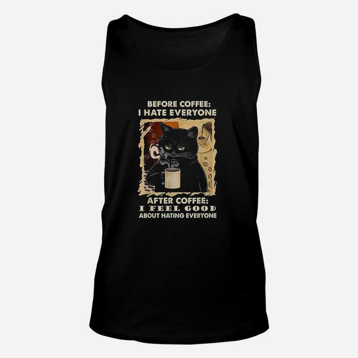 Before Coffee I Hate Everyone After Coffee Black Cat Drink Unisex Tank Top