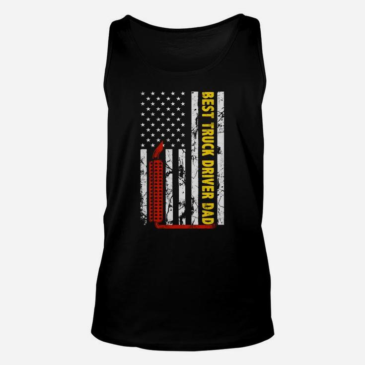 Best Truck Driver Dad Ever Thin Yellow Line American Flag Unisex Tank Top