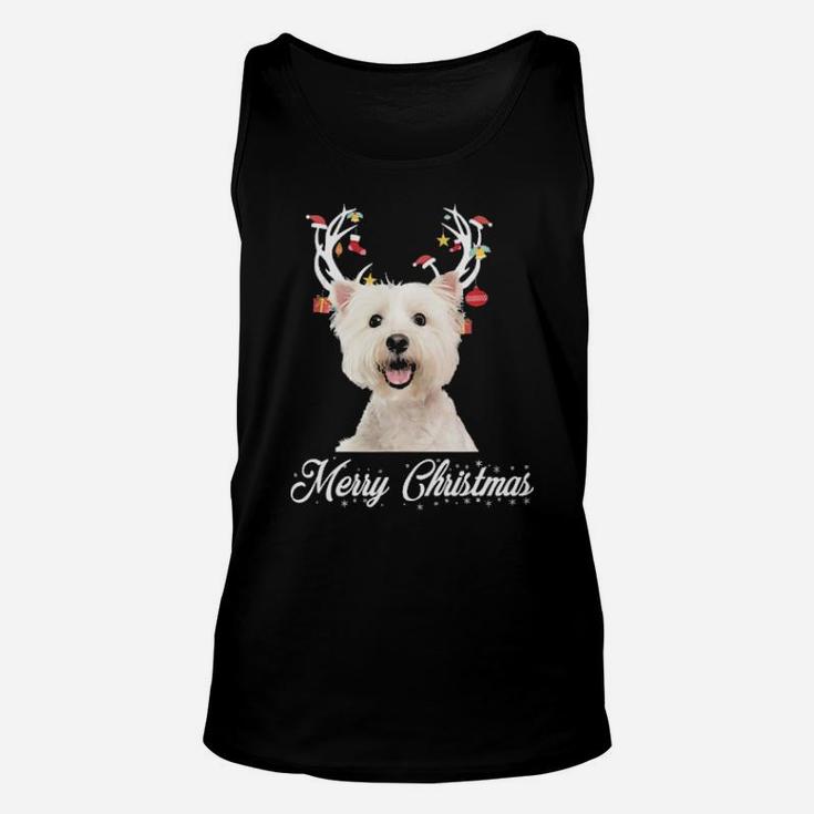 Bichon Frise Reindeer Horns Merry Xmas Dog Lover Gift Unisex Tank Top
