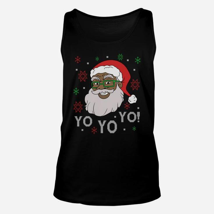 Black Funny Santa Claus Christmas Yo Yo Yo Xmas Costume Sweatshirt Unisex Tank Top
