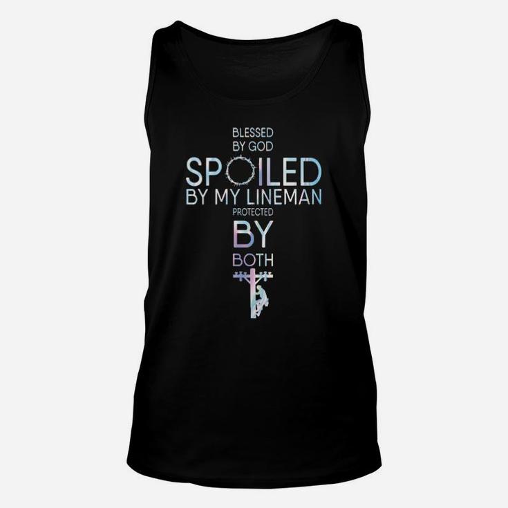 Blessed By God Spoiled By My Lineman Protected By Both Unisex Tank Top