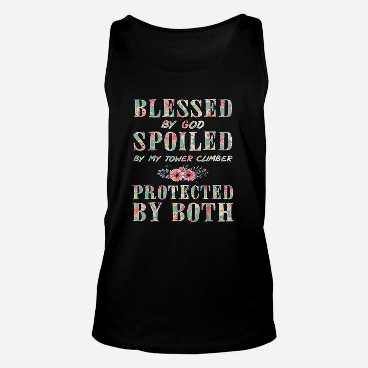 Blessed By God Spoiled By Tower Climber Protected By Both Unisex Tank Top