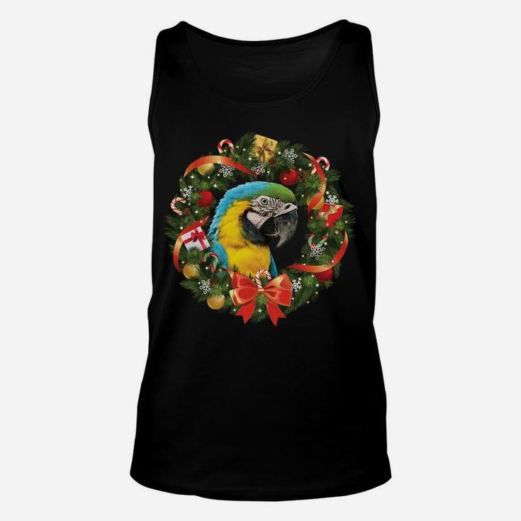 Blue & Gold Macaw Parrot Christmas Wreath Sweatshirt Unisex Tank Top
