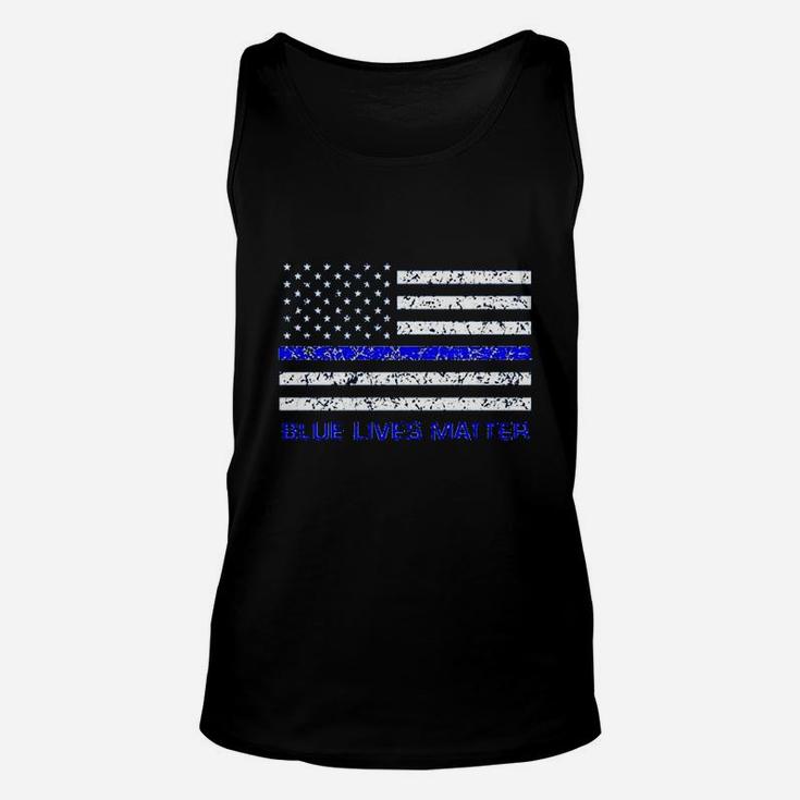 Blue Lives Matter Flag With Blue Line Printed Unisex Tank Top