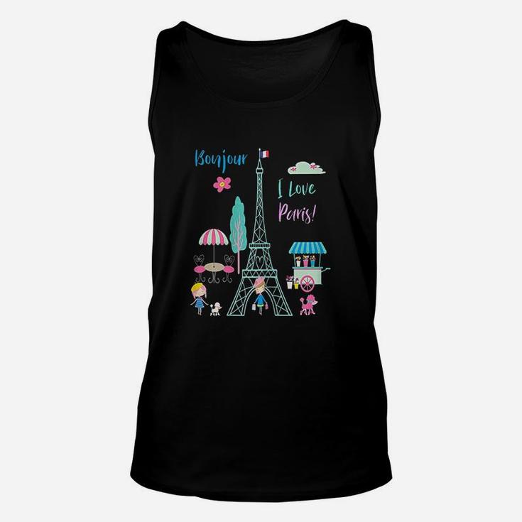 Bonjour I Love Paris France Eiffel Tower Unisex Tank Top