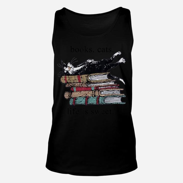 Books Cats Life Is Sweet Cat Book Lovers Reading Book Unisex Tank Top
