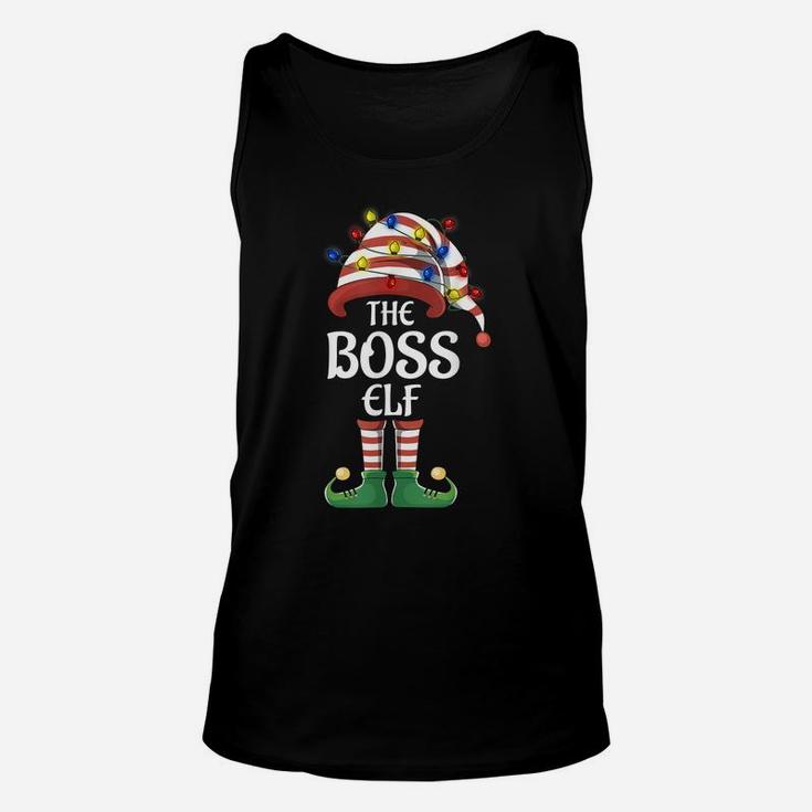 Boss Elf Lights Funny Matching Family Christmas Party Pajama Unisex Tank Top