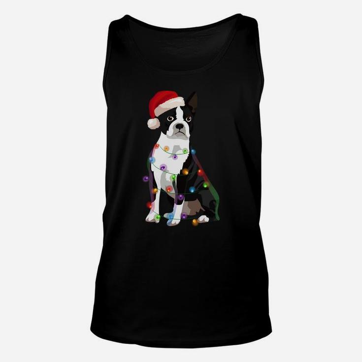 Boston Terrier Bostie Christmas Lights Xmas Dog Lover Sweatshirt Unisex Tank Top