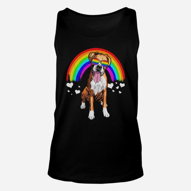 Boxer Dog Rainbow Sunglasses Gay Pride Lgbt  Gifts Unisex Tank Top