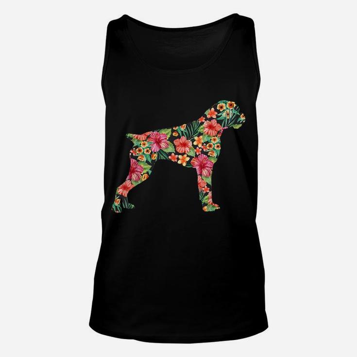 Boxer Flower Funny Dog Silhouette Floral Gifts Women Men Unisex Tank Top
