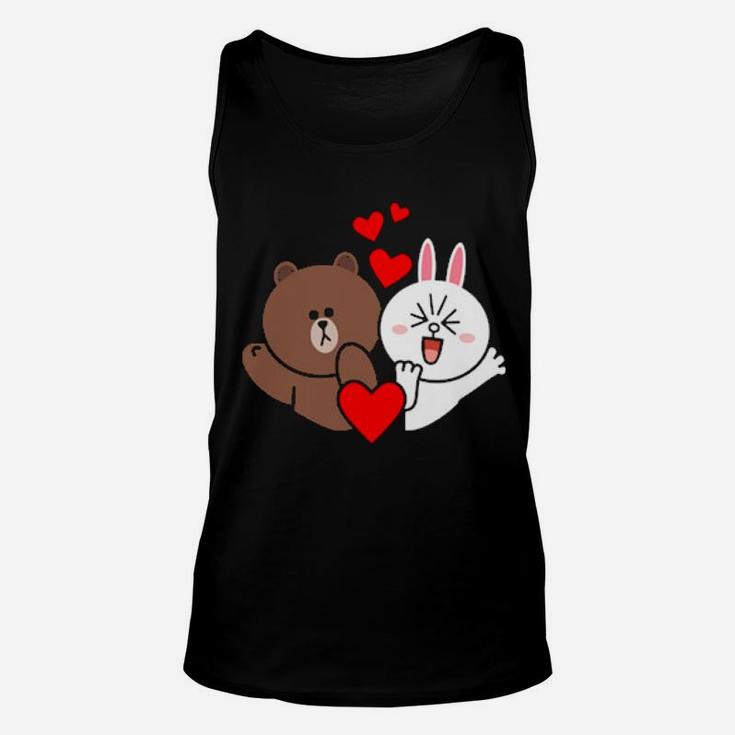 Brown Bear Cony Bunny Rabbit Love And Kisses For You Valentine Unisex Tank Top