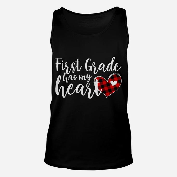 Buffalo Plaid 1St First Grade Has My Heart Teacher Valentine Unisex Tank Top