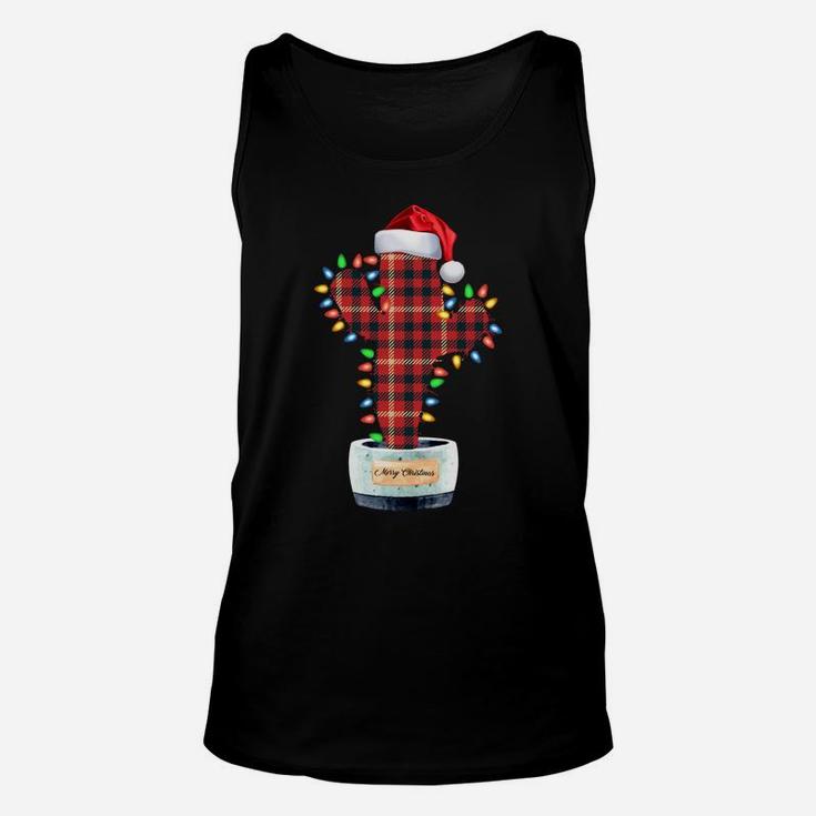 Cactus Christmas Buffalo Plaid Shirt Lights Santa Gift Xmas Sweatshirt Unisex Tank Top