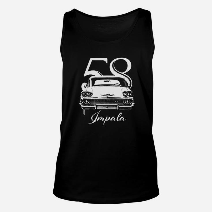 Cargeektees 1958 Impala Grill View With Year And Model Name Black Unisex Tank Top