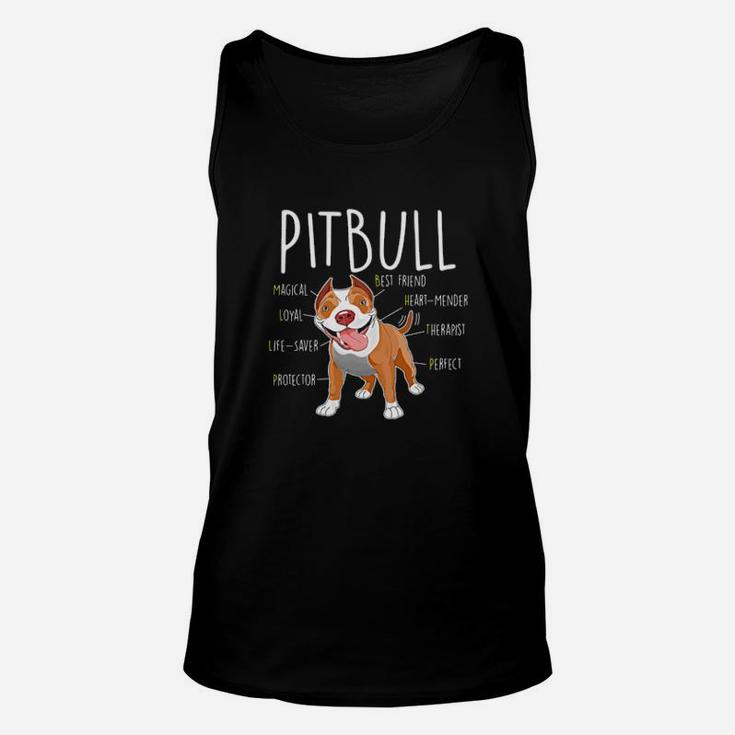 Characteristics Of A Pitbull Dog Lover Magical Loyal Protector Best Friend Therapist Unisex Tank Top