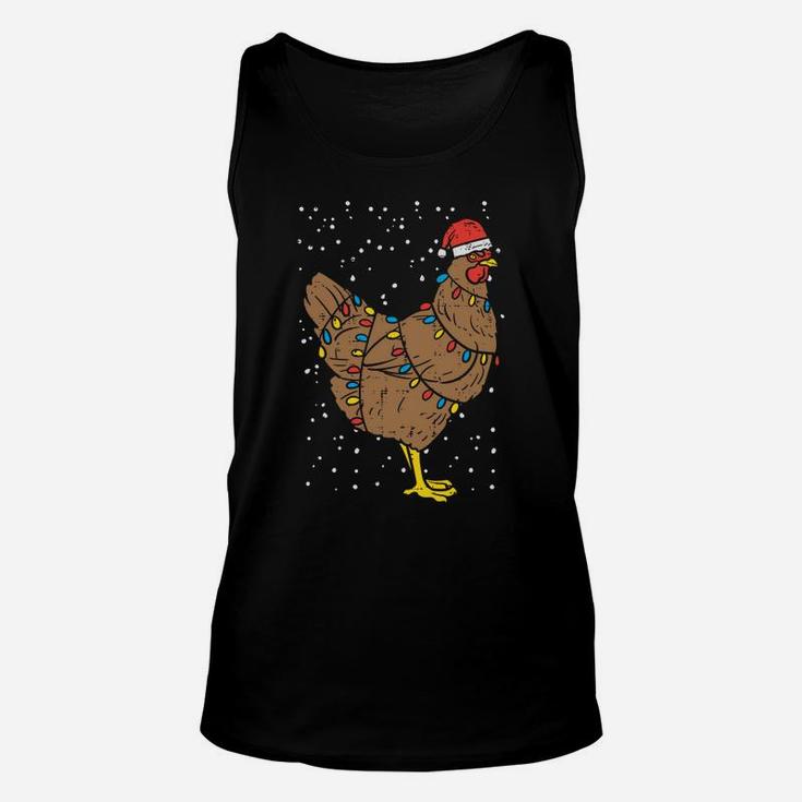 Chicken Santa Hat Christmas Lights Funny Xmas Animal Gift Sweatshirt Unisex Tank Top