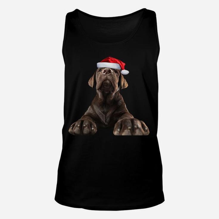 Chocolate Lab Puppy Dog Santa Hat Image Funny Christmas Gift Sweatshirt Unisex Tank Top