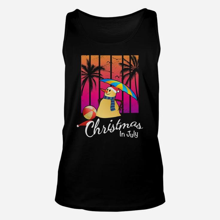 Christmas In July Tee Funny Snowman Summer Beach Vacation Unisex Tank Top